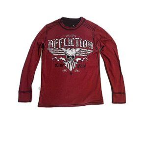 CRAZY AFFLICTION REVERSIBLE WAFFLE KNIT GREAT CONDITION AND PERFECT PRINT